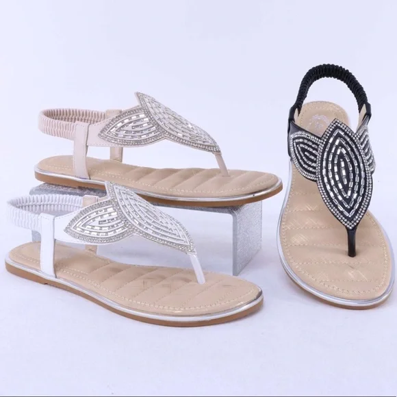 Italina Art Deco Rhinestone Woven Slingback Flatform Thong Between Toe Sandal - Picture 3 of 8